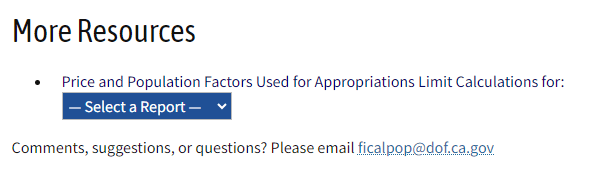 Screenshot showing Price and Population Factors link from state website. 
